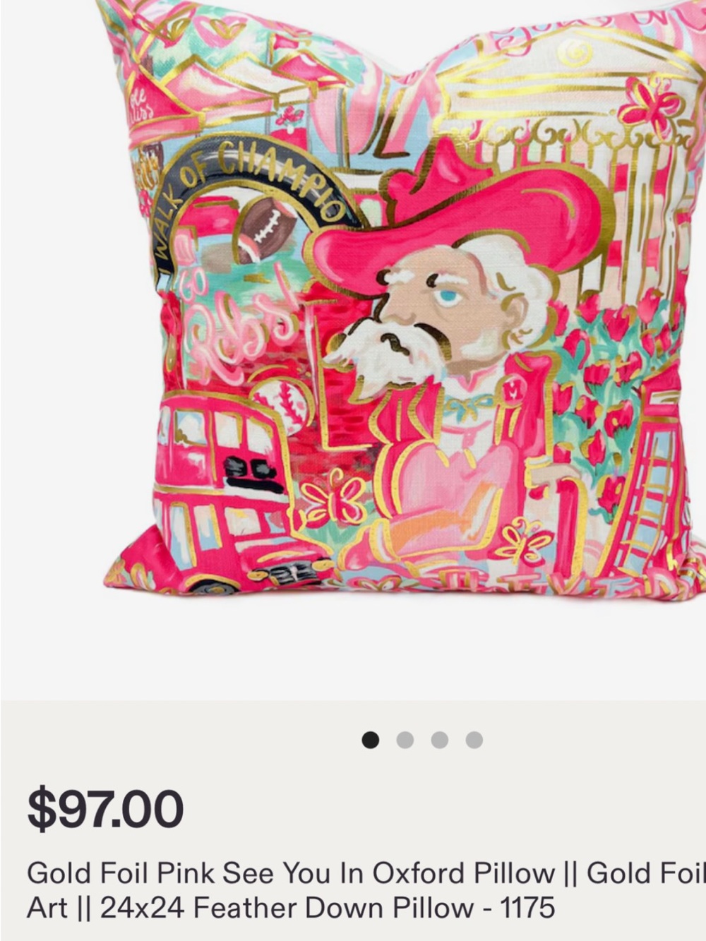 Gold Foil Pink 'See You In Oxford' Decorative Pillow. JUST PILLOWCASE INCLUDED